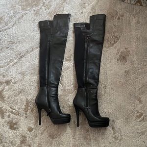 Over the knee black boots with 5 inch heel
